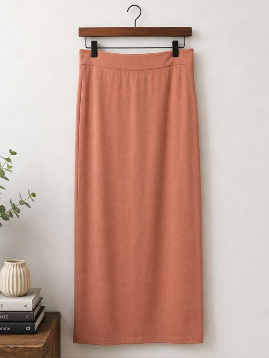 Veiled Collection Dresses & Skirts - Column Maxi Skirt Rib Knit Dusty Terracotta Rose Stretch XL